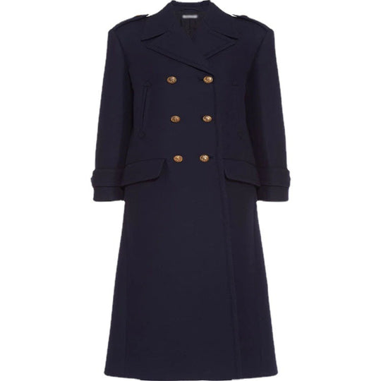 Damen Doppelreihiger militärinspirierter Maxi‑Wollmantel mit Epauletten und Zierriegeln Nord Taschen