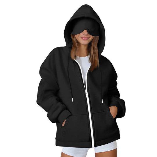 Damen Oversize-Kapuzenjacke mit integrierter Augenmaske und Reißverschluss Nord Taschen