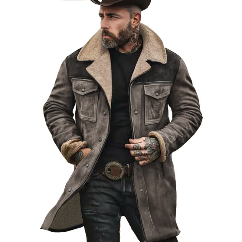 Herren Langer Sherpa-Mantel mit Kunstfellfutter und Wildlederoptik Nord Taschen