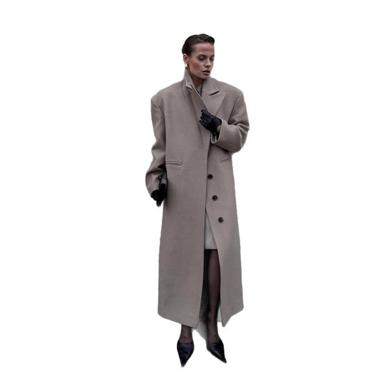 Damen Maxilanger Clean-Cut Wollmixmantel mit übergroßem Revers und gerader Silhouette Nord Taschen
