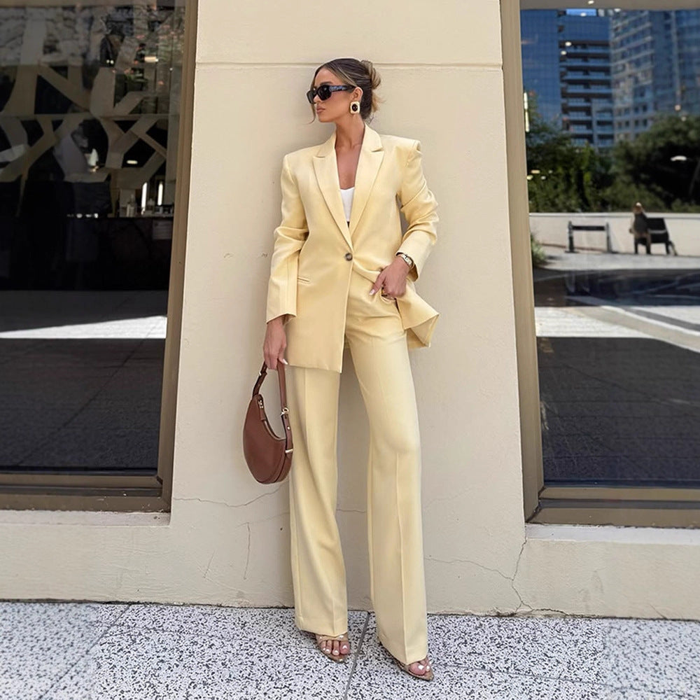 Damen Eleganter Oversize-Blazer mit hoher Taille und weiter Schlaghose Nord Taschen