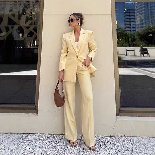 Damen Eleganter Oversize-Blazer mit hoher Taille und weiter Schlaghose Nord Taschen