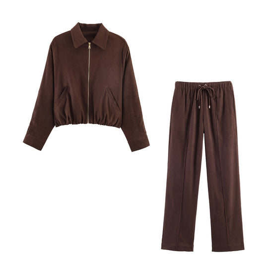 Damen Weite Velours‑Hose mit elastischem Tunnelzugbund und Bügelfalte Nord Taschen