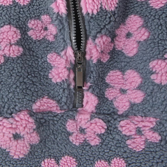 Damen Teddy-Fleece-Overheadjacke mit Stehkragen, Blumenrelief und Halbreißverschluss Nord Taschen