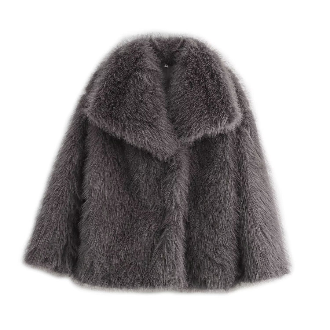 Damen Kurz geschnittener Faux-Fur-Mantel mit voluminösem Schalkragen und geradem Schnitt Nord Taschen