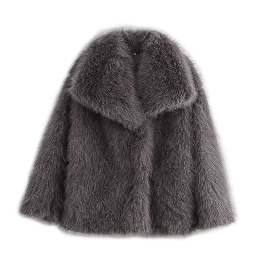 Damen Kurz geschnittener Faux-Fur-Mantel mit voluminösem Schalkragen und geradem Schnitt Nord Taschen