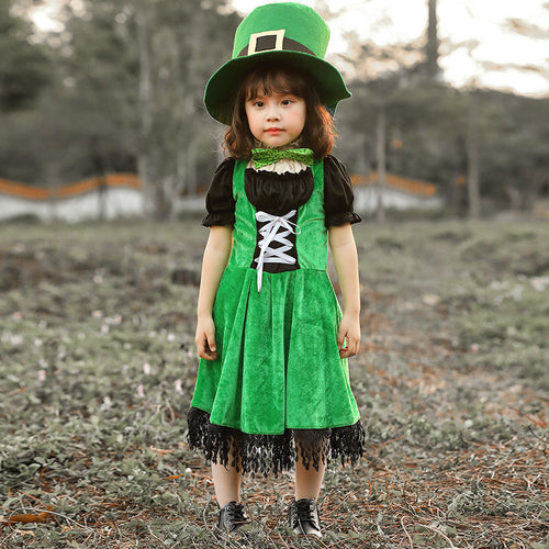 Mädchen Kostüm als irische Leprechaun mit voluminösem Rock und hohem Hut Nord Taschen