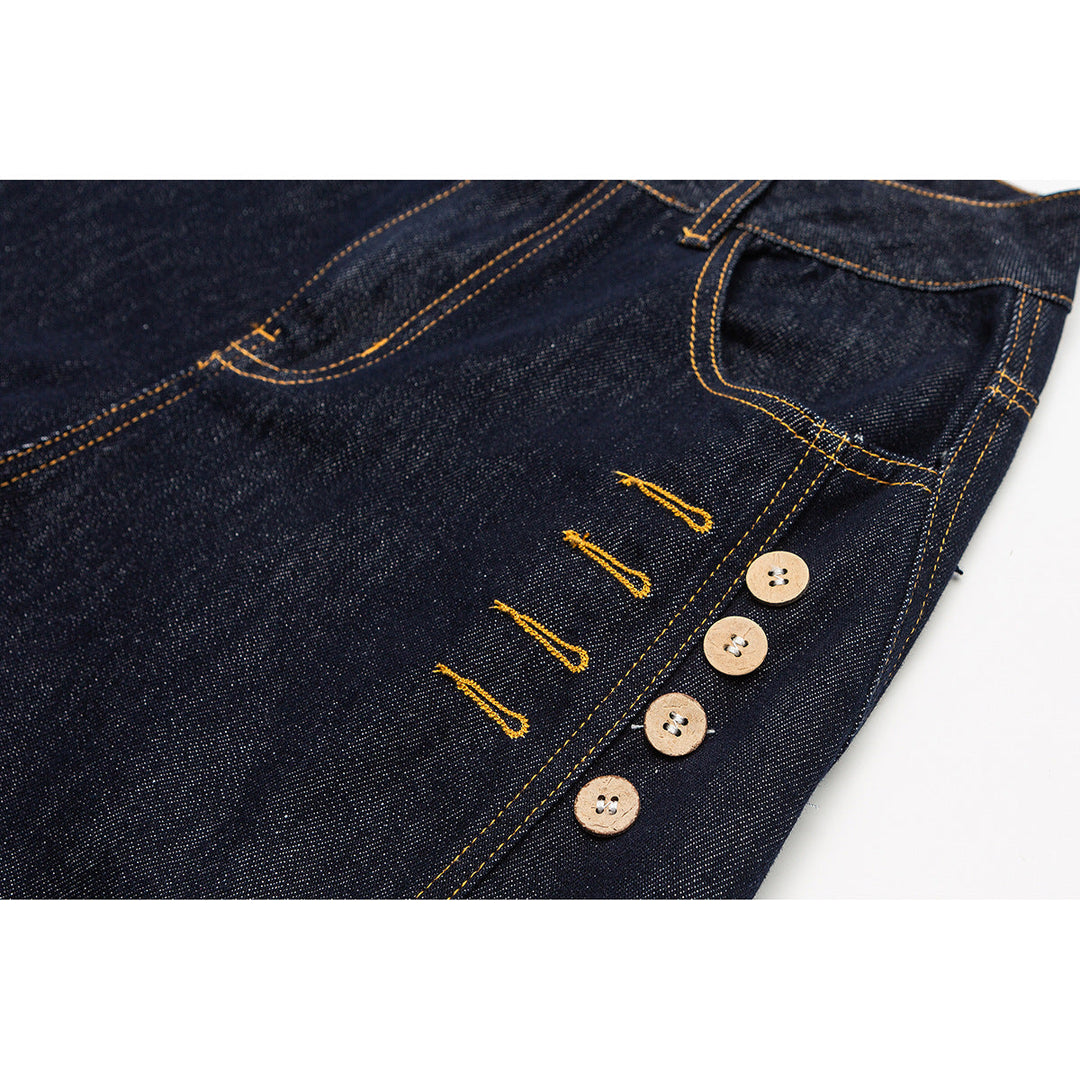 Damen Weite High‑Waist Jeanshose mit Ballon‑Silhouette und seitlichen Zierknöpfen Nord Taschen