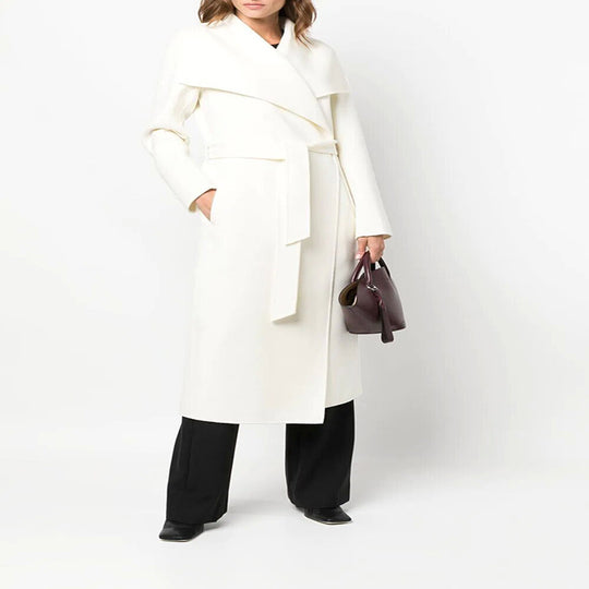 Damen Taillierter Wickelmantel im Kimono‑Look mit weitem Schalkragen und Bindegürtel Nord Taschen