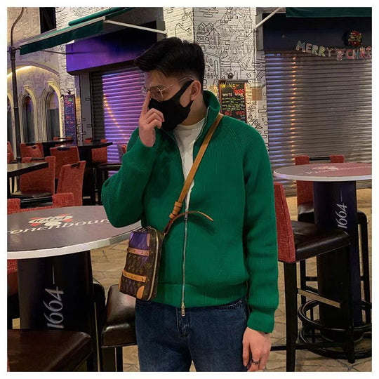 Herren Grobgerippte Strick-Zipjacke mit hohem Stehkragen und entspanntem Schnitt Nord Taschen