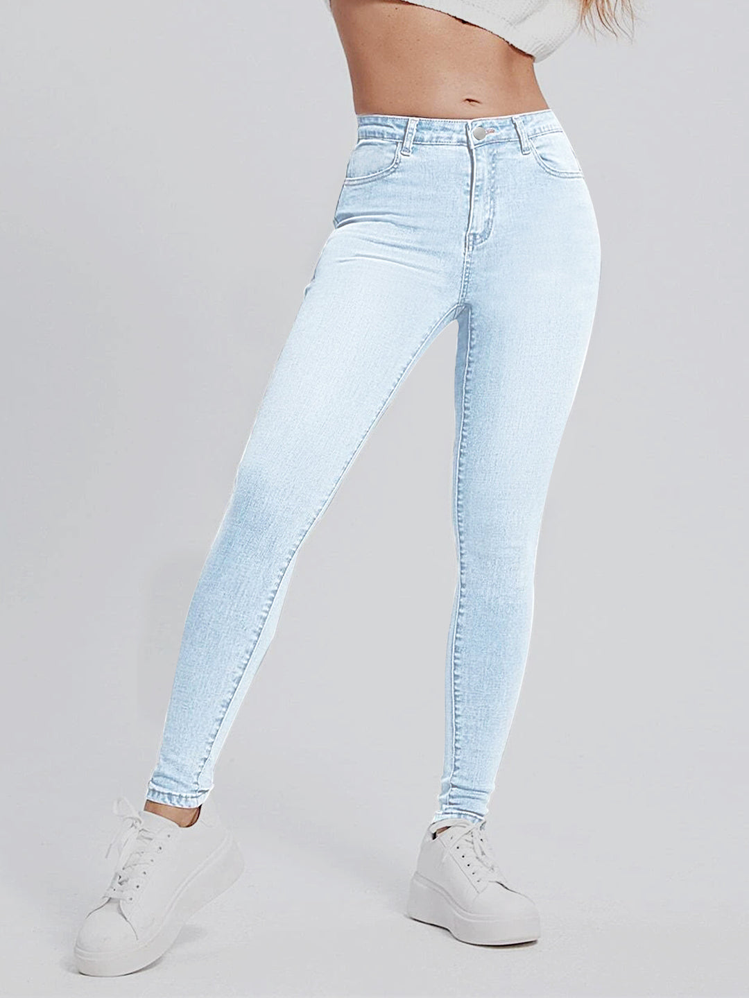 Damen Hochgeschnittene elastische Skinny-Jeans mit hoher Taille und Slim-Fit Nord Taschen