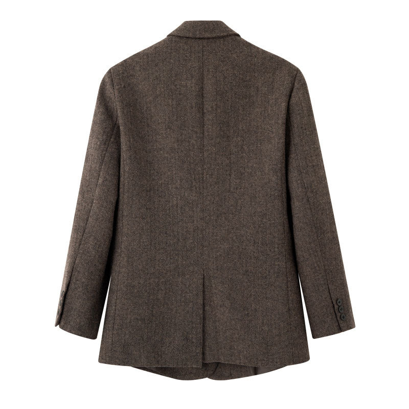 Damen Zweireihiger Oversize-Tweed-Blazer mit Fischgrätmuster Nord Taschen