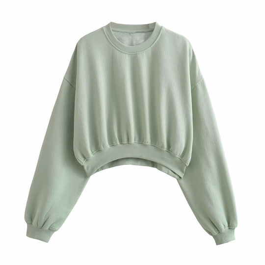 Damen Kurzes Oversize‑Sweatshirt mit gerafftem Saum und Ballonärmeln Nord Taschen