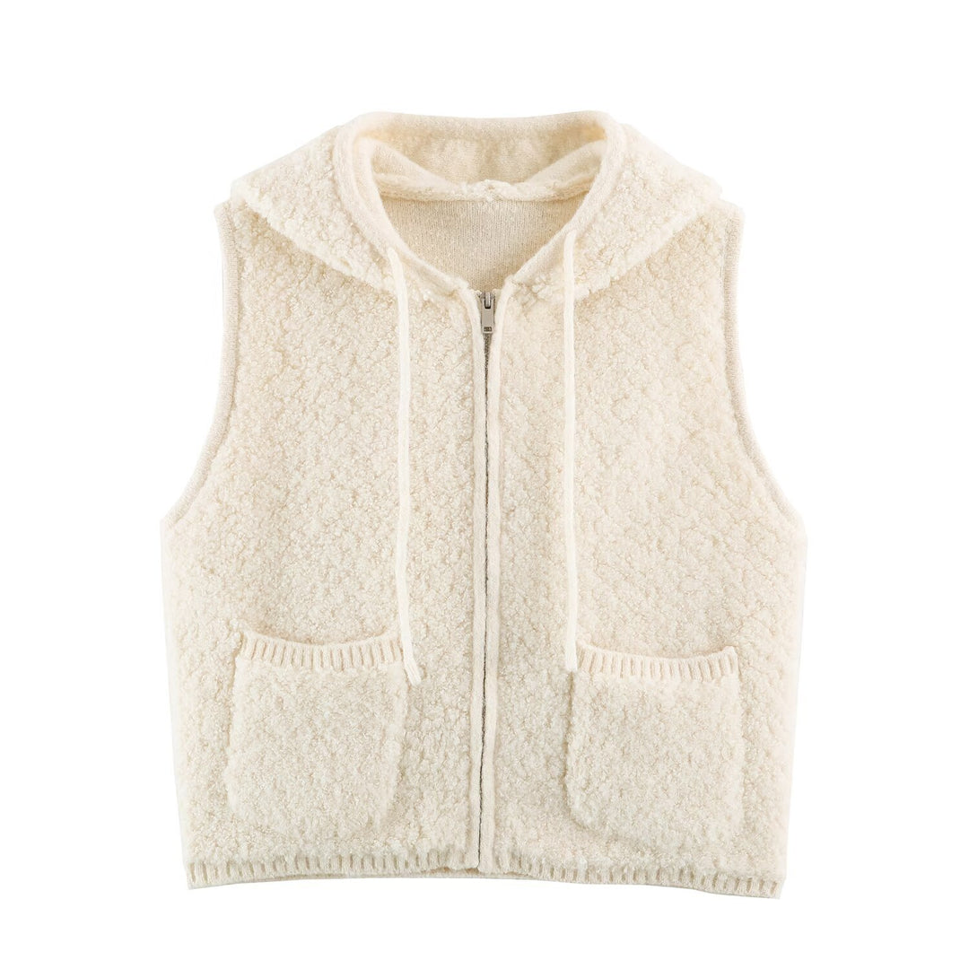 Damen Teddy-Fleece-Weste mit Kapuze, Reißverschluss und aufgesetzten Taschen Nord Taschen