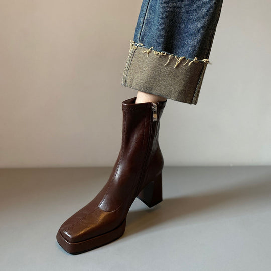 Damen Knöchelhohe Stiefelette mit geteilter Vorderblattform, weichem Nappaleder und sculpted Blockabsatz Nord Taschen