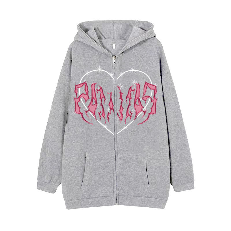 Damen nan Kapuzenjacke mit durchgehendem Reißverschluss und Rippenherz-Print Nord Taschen