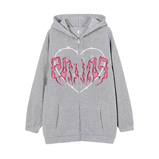 Damen nan Kapuzenjacke mit durchgehendem Reißverschluss und Rippenherz-Print Nord Taschen