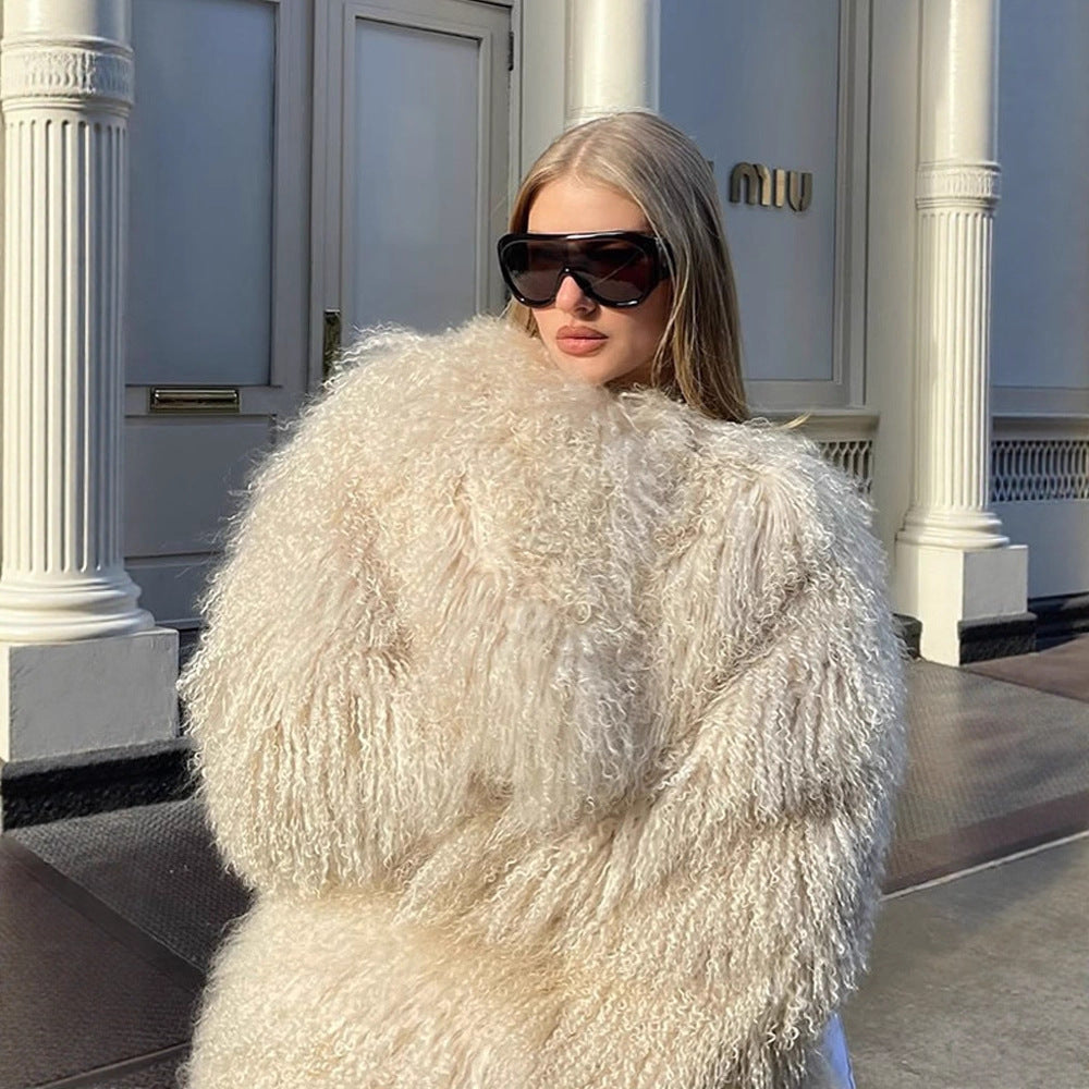 Damen Extravaganter Oversize-Fauxfur-Mantel mit langfloriger Lockenstruktur Nord Taschen
