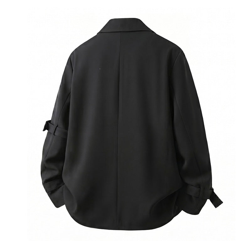 Herren Kurzblazer-Jacke im Rockigen Biker‑Look mit Nietenbesatz, Doppelreiher & Ärmel-Schnallen Nord Taschen