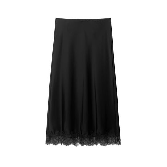 Damen Langer Satinrock mit feiner Spitze am Saum und leichter A-Linien-Silhouette Nord Taschen