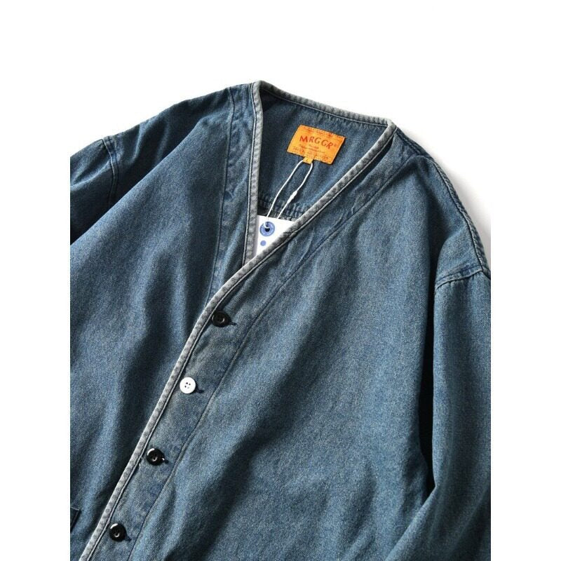 Herren Denim-Chorejacke im Worker-Look mit V-Ausschnitt und aufgesetzten Taschen Nord Taschen