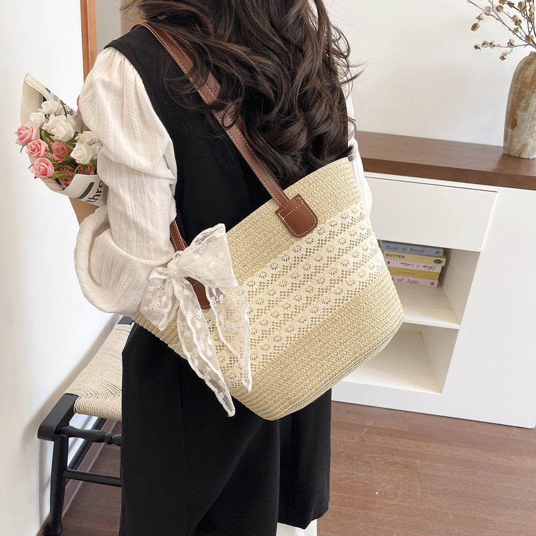 Damen Strandtasche mit niedlichem Spitzendetail und robusten Trageriemen Nord Taschen