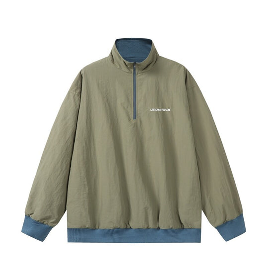 Unisex Oversize Windbreaker-Pullover mit halbem Reißverschluss und geripptem Saum Nord Taschen