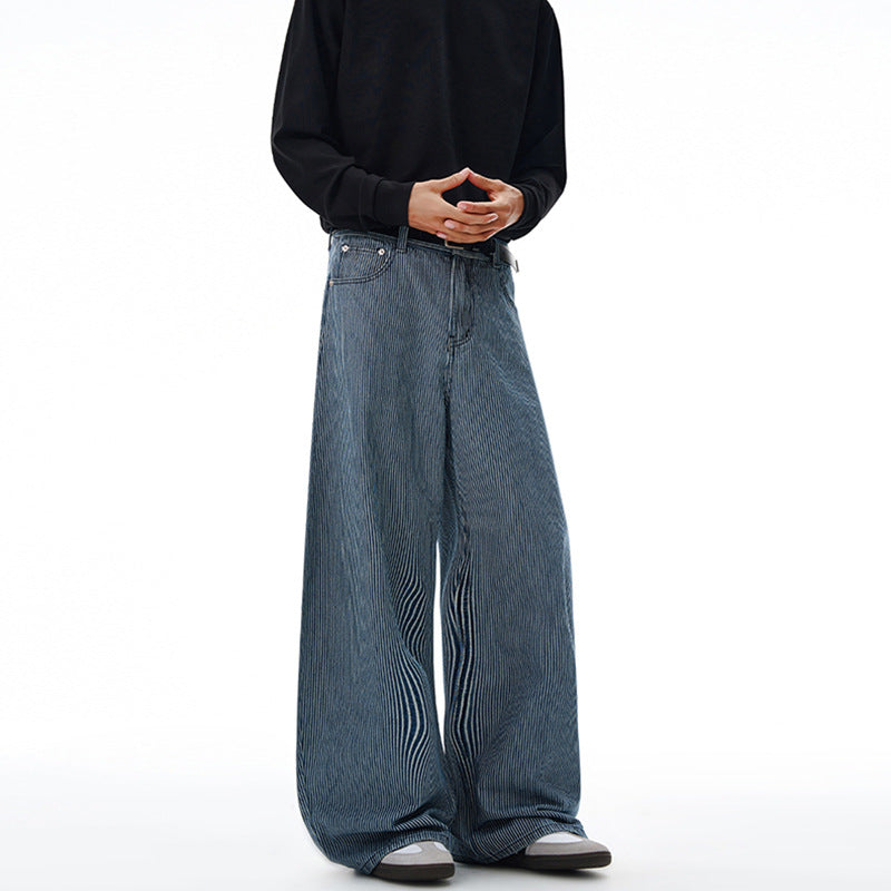 Herren Extraweite Pinstripe‑Palazzohose mit tiefem Schritt und fließender Silhouette Nord Taschen