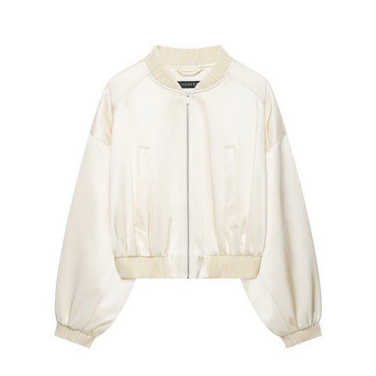 Damen Kurzer Satin-Bomber mit Oversize-Ballonärmeln und Rippkragen Nord Taschen