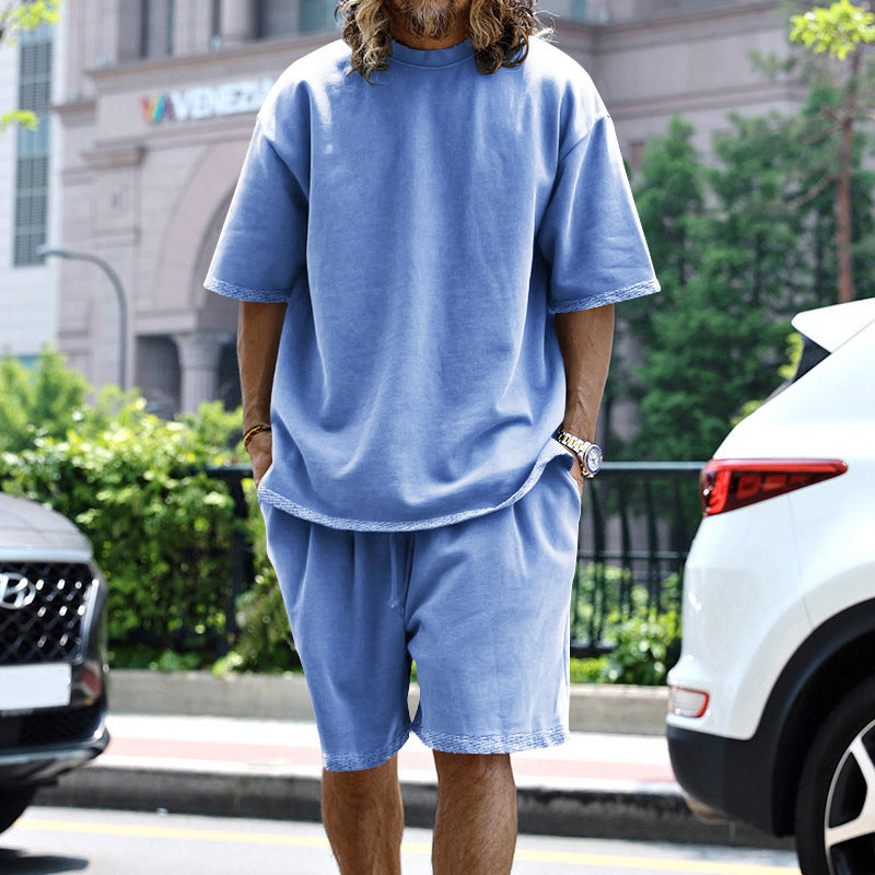 Herren nan oversized Loungewear-Set mit Boxy-Shirt Kordelbund-Bermuda und weichem Baumwollmix