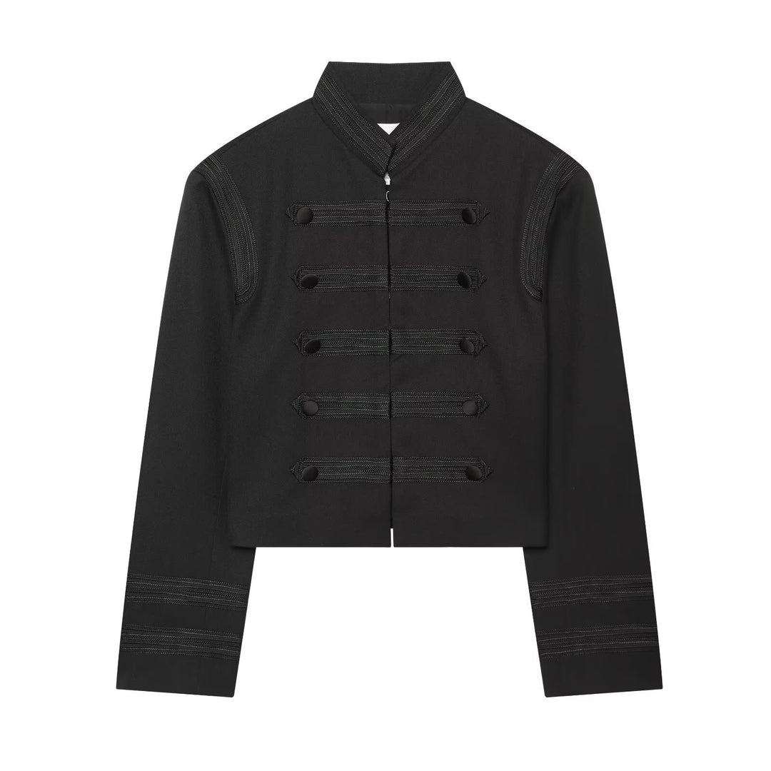 Damen Cropped‑Militärblouson mit Stehkragen, Zierborten und dekorativen Knopfdetails Nord Taschen