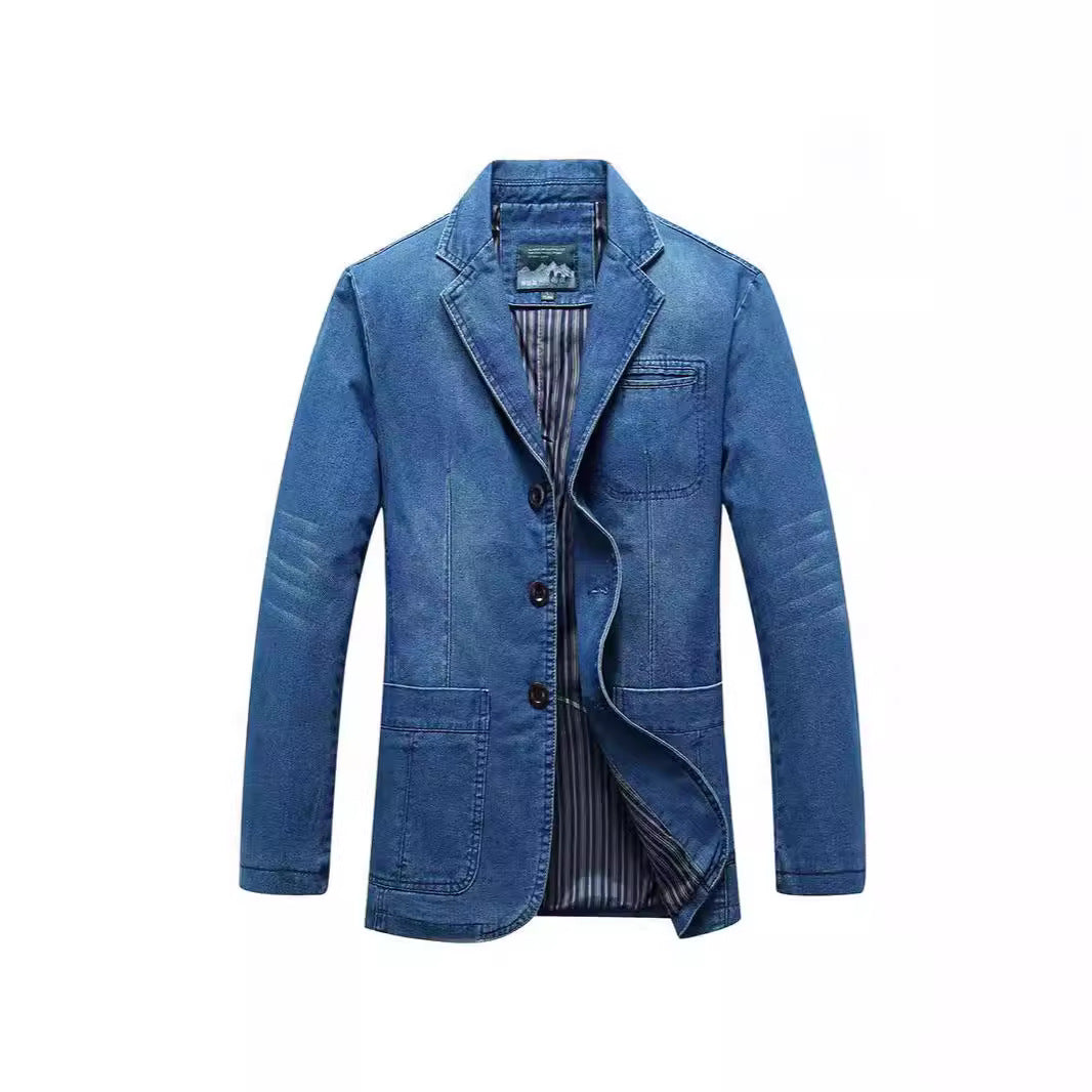 Herren Jeansblazer im Sakko‑Stil mit gestreifter Innenfütterung und aufgesetzten Taschen Nord Taschen