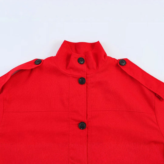 Damen Kurz geschnittene Oversize-Trenchjacke mit Stehkragen und Schulterklappen Nord Taschen