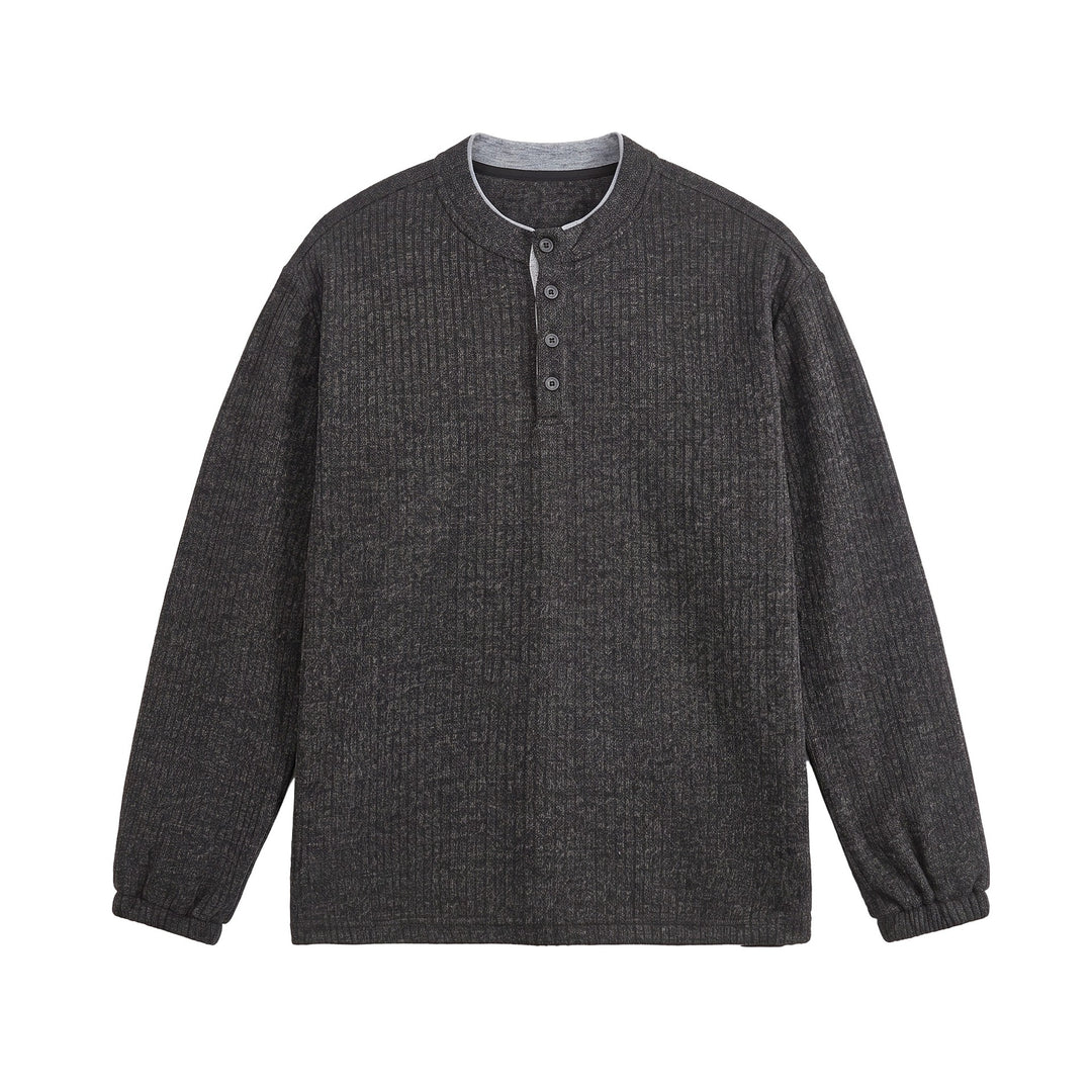 Herren Rippstruktur-Henley-Pullover mit Stehkragen und Knopfleiste Nord Taschen