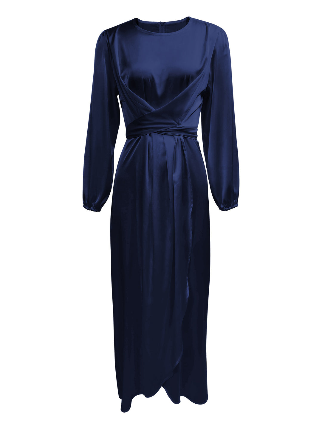 Damen Elegantes Maxikleid aus Satin mit Wickel-Detail, Langarm und Taillenband Nord Taschen