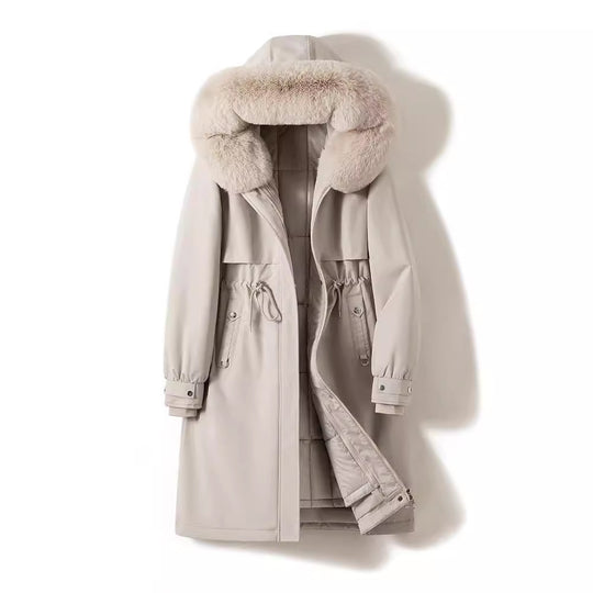 Damen nan langer wasserabweisender Parka mit voluminöser Kunstfellkapuze, taillierbarem Tunnelzug und gesteppter Thermo-Innenjacke Nord Taschen