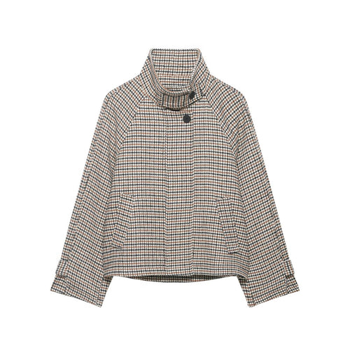 Damen Kurzgeschnittene Bouclé-Jacke mit hohem Stehkragen und Raglanärmeln Nord Taschen