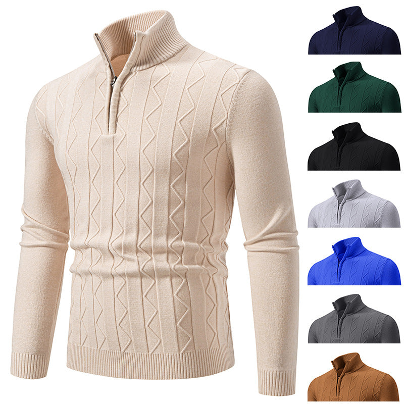 Herren Slim-Fit Halbzip-Strickpullover mit Mockneck, Zopfmuster und gerippten Bündchen Nord Taschen