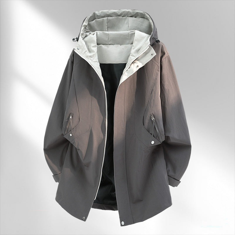 Herren Wasserabweisende Oversize-Utility-Übergangsjacke mit Kapuze und verdecktem Zwei-Wege-Reißverschluss Nord Taschen
