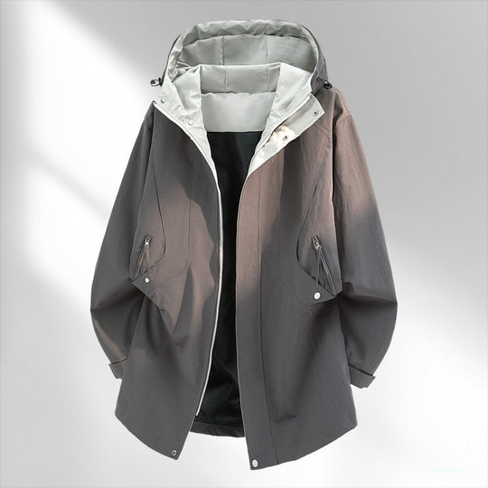 Herren Wasserabweisende Oversize-Utility-Übergangsjacke mit Kapuze und verdecktem Zwei-Wege-Reißverschluss Nord Taschen