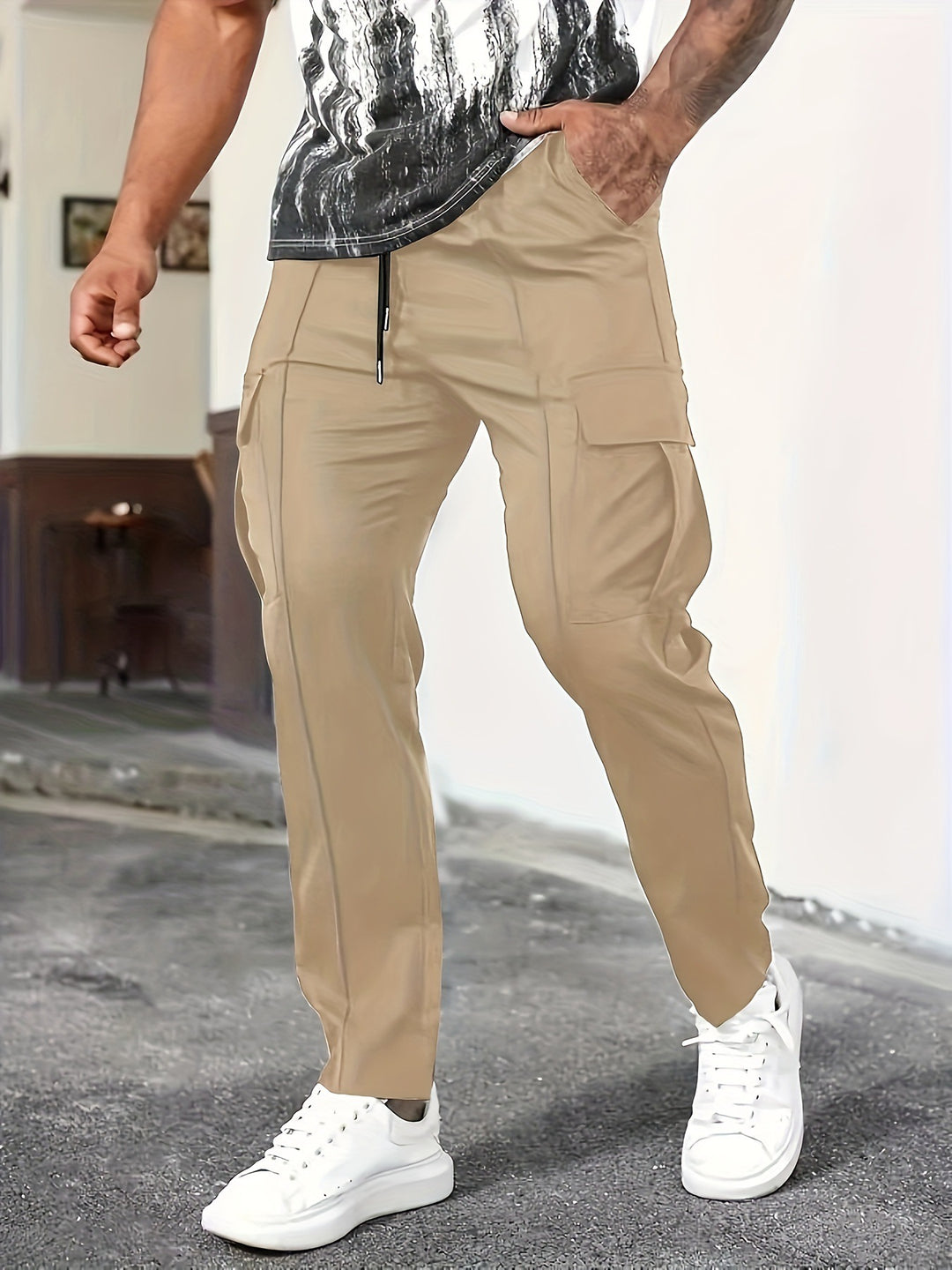 Herren Tapered Cargo-Jogginghose mit flachem Tunnelzug, Mehrfachtaschen & schmalem Knöchelsaum Nord Taschen