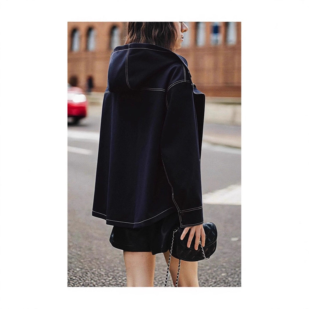 Damen Boxy‑Kapuzenparka mit sichtbaren Ziernähten und hochschließendem Stehkragen Nord Taschen