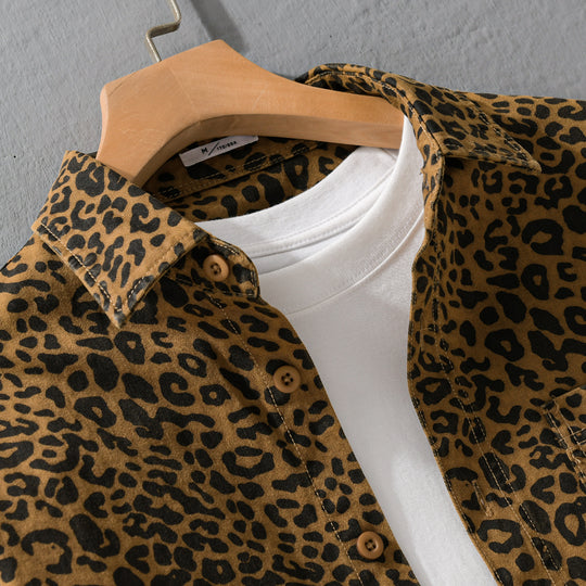 Damen Oversized Hemdjacke im Leo‑Design mit aufgesetzten Taschen Nord Taschen