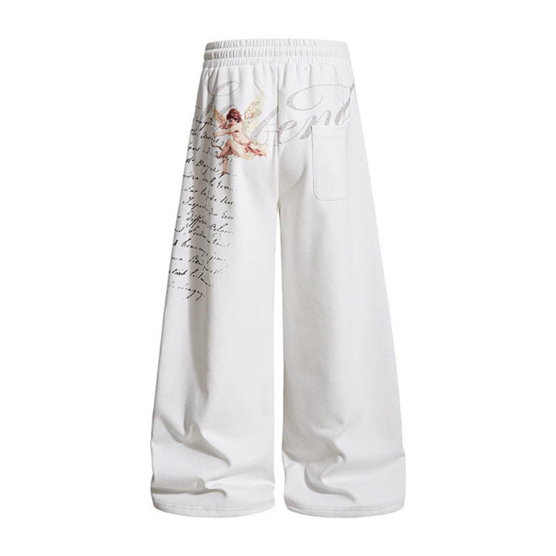 Damen Weite Palazzo-Loungehose im Culotte-Stil mit Komfortbund, Tunnelzug und floraler Printapplikation Nord Taschen