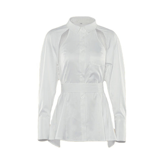 Damen Stylish Off-Shoulder Bluse mit Puffärmeln und Taillengürtel