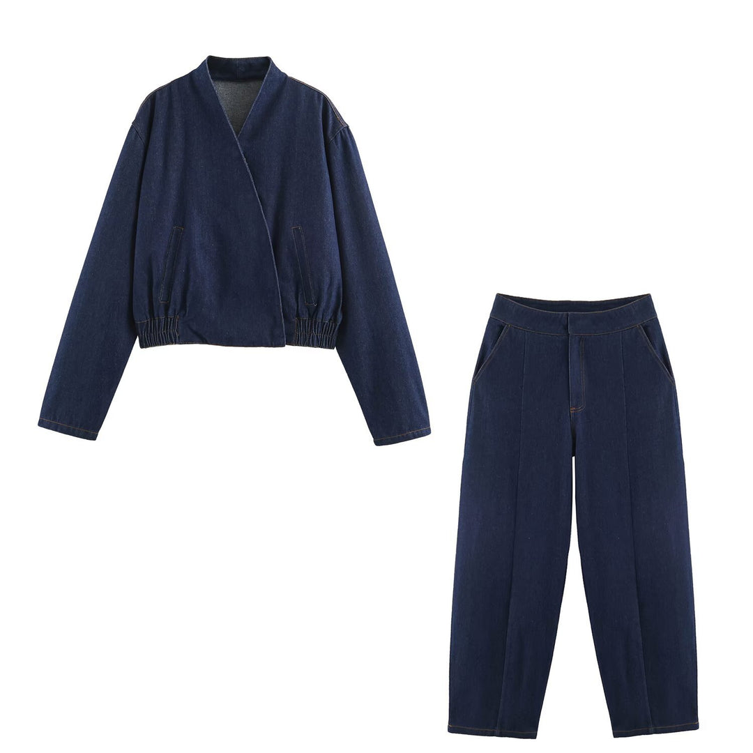 Damen weite High‑Waist Denimhose mit Bügelfalte und schrägen Eingrifftaschen Nord Taschen