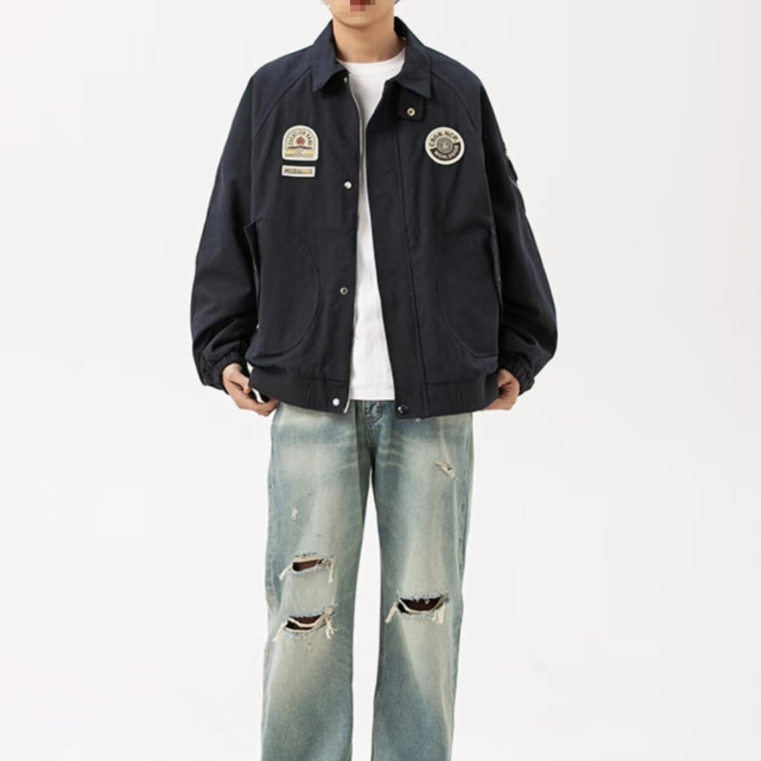 Herren Overshirt-Bomberjacke im Military-Look mit Emblem‑Patches, Ärmeltasche & geripptem Saum Nord Taschen