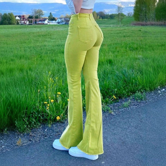 Damen High-Waist Flared-Hose aus Stretch-Cord mit taillenformendem Schnitt Nord Taschen