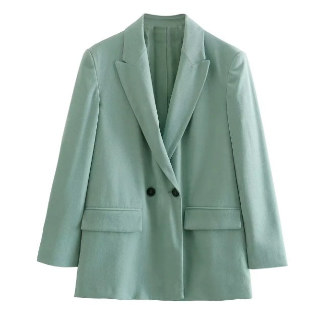 Damen 100+ geradliniger Longline Blazer mit Reverskragen, doppelreihiger Optik und Pattentaschen Nord Taschen