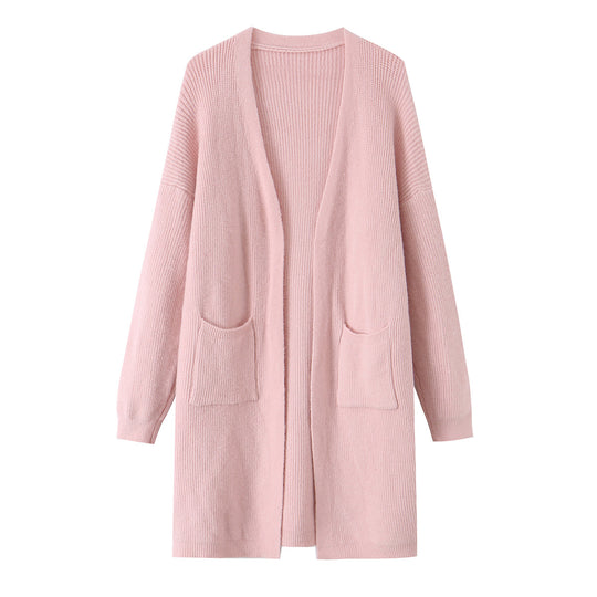 Damen Langer Oversize Strickcardigan mit aufgesetzten Taschen Nord Taschen